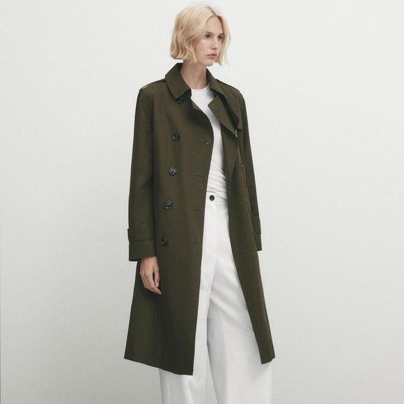 Massimo Dutti Jackets & Blazers - Massimo Dutti Women’s Olive Green Relaxed Fit Double Breasted Trench Coat Sz XS